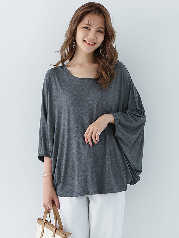 Chemise ample vintage, à col rond, à manches chauve-souris