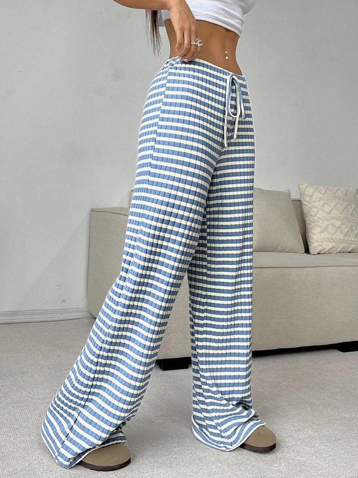 Pantalon rayé à taille élastique, taille haute, à cordon de serrage, à empiècements, couleur contrastée
