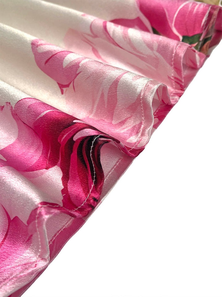 Robe longue plissée coupe trapèze, à manches longues, à taille élastique, à imprimé floral, à col cheminée