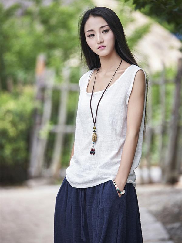 T-shirt sans manches en coton ramie 3 couleurs