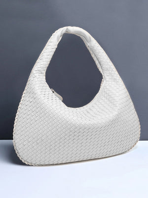 Sac à main géométrique tressé à empiècements, à fermeture éclair, couleur unie
