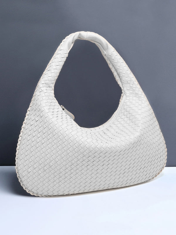 Sac à main géométrique tressé à empiècements, à fermeture éclair, couleur unie