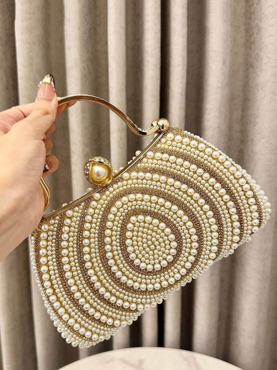 Pochette de soirée géométrique brillante à cadenas, à strass