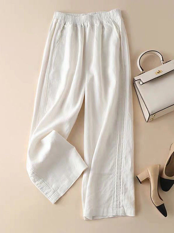 Pantalon ample décontracté à jambes larges en coton ramie à volants