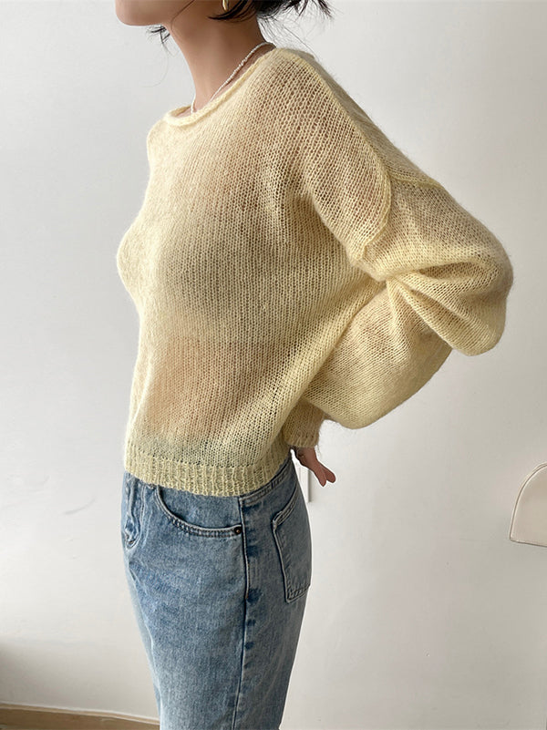 Pull fin tricoté en Mohair doux, manches longues, couleur unie, hauts fins