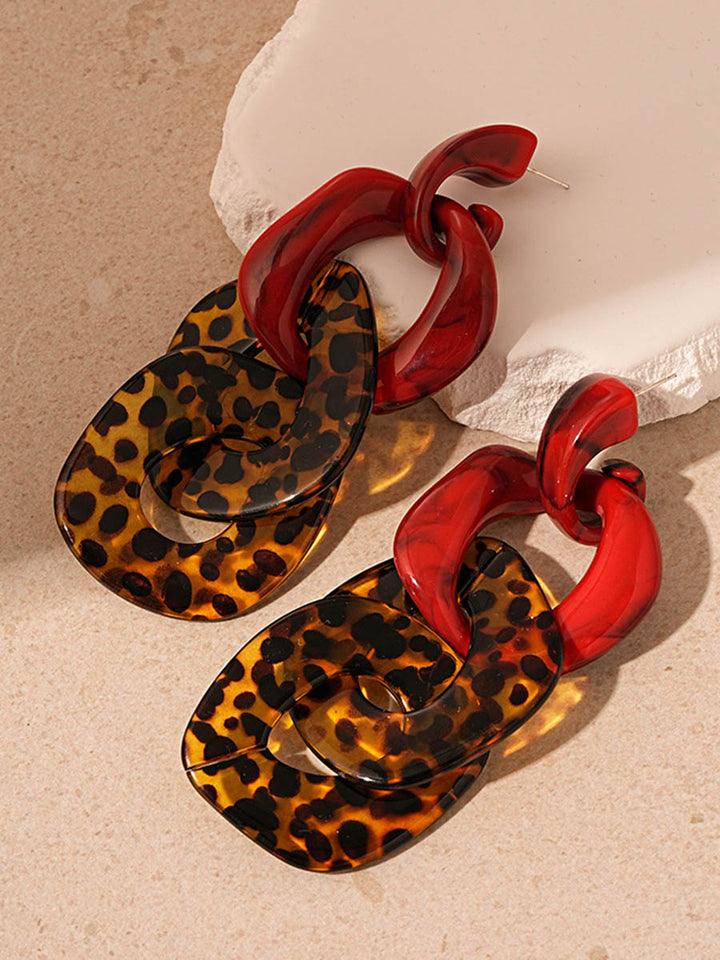 Boucles d'oreilles pendantes géométriques à imprimé léopard, couleur contrastée