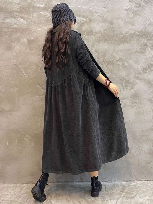 Robe Originale à Revers en Velours Côtelé Uni