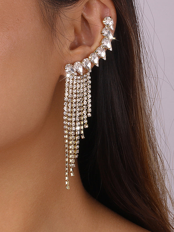 Boucles d'oreilles pendantes géométriques à strass, à pompons
