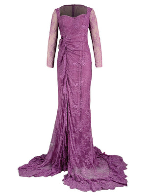 Robe de soirée longue transparente fendue sur le côté à manches longues, coupe sirène, en résille, à col carré