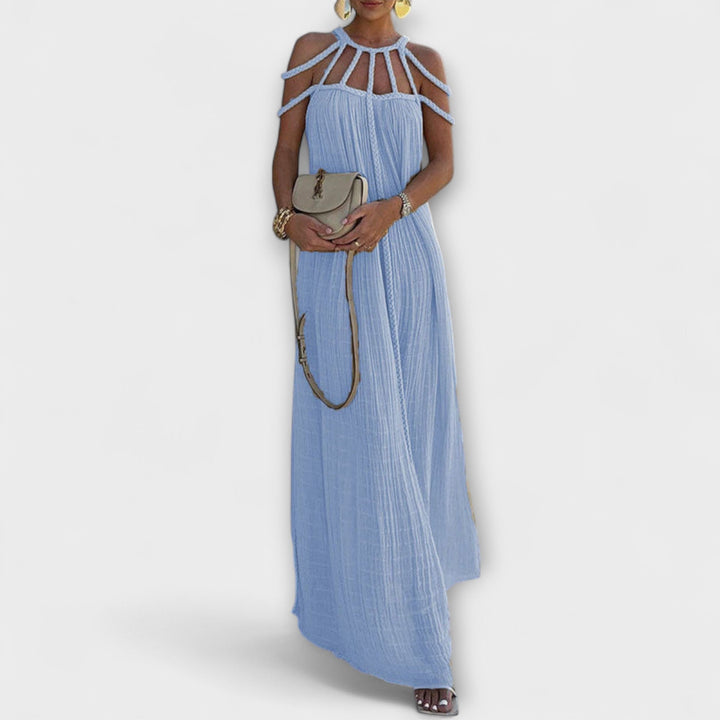 Brinaya – Robe maxi en mélange de lin avec décolleté tressé