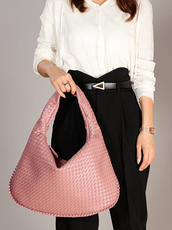 Sac à main géométrique tressé à empiècements, à fermeture éclair, couleur unie