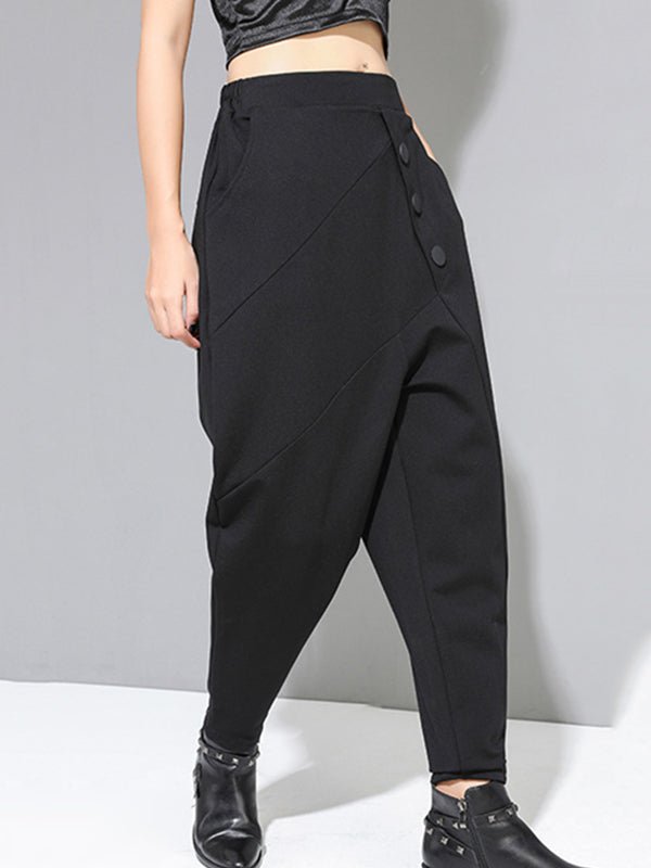 Pantalon sarouel taille haute noir avec boutons