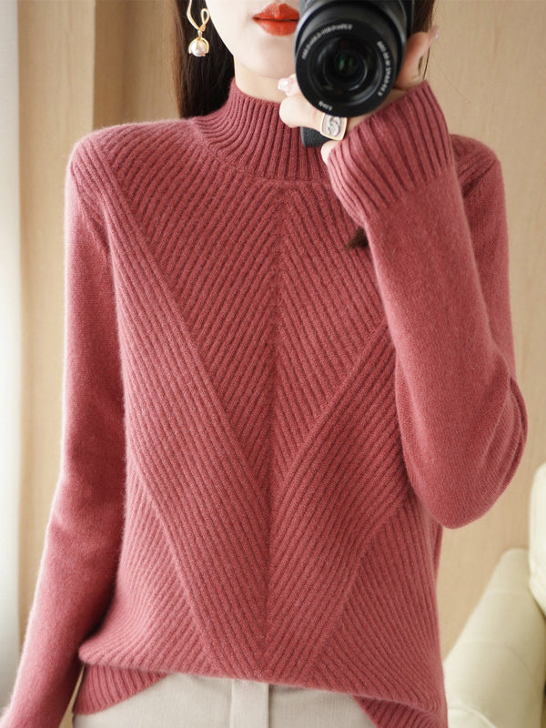 Pull urbain à manches longues et demi-col roulé de couleur unie