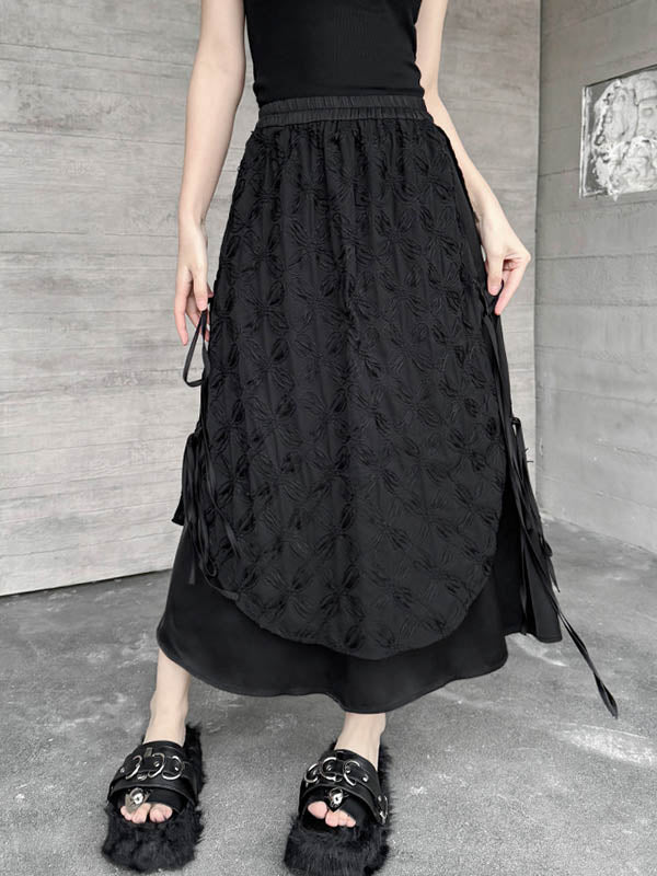 Ensemble deux pièces asymétrique boutonné à empiècements, à cordon de serrage, à imprimé floral, effet deux pièces, à col revers, à poches, à taille élastique, à double rang, couleur unie – chemisier + jupe
