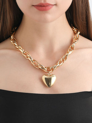 Collier normcore, à chaîne, en forme de cœur, couleur unie