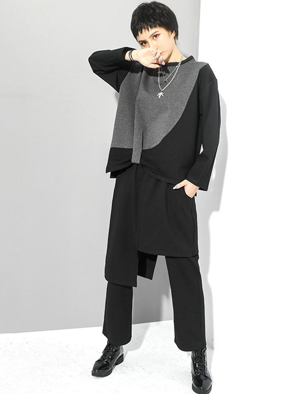 Pantalon décontracté à coupe irrégulière, effet deux pièces, couleur unie