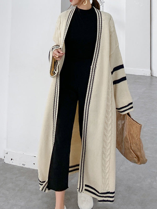 Manteau cardigan urbain ample à rayures de couleur contrastée
