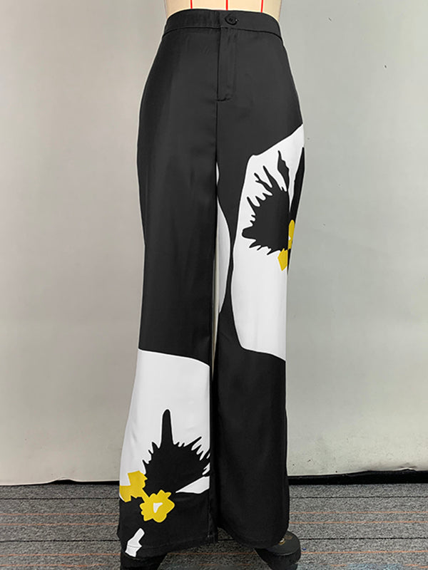 Pantalon ample taille haute, à imprimé floral