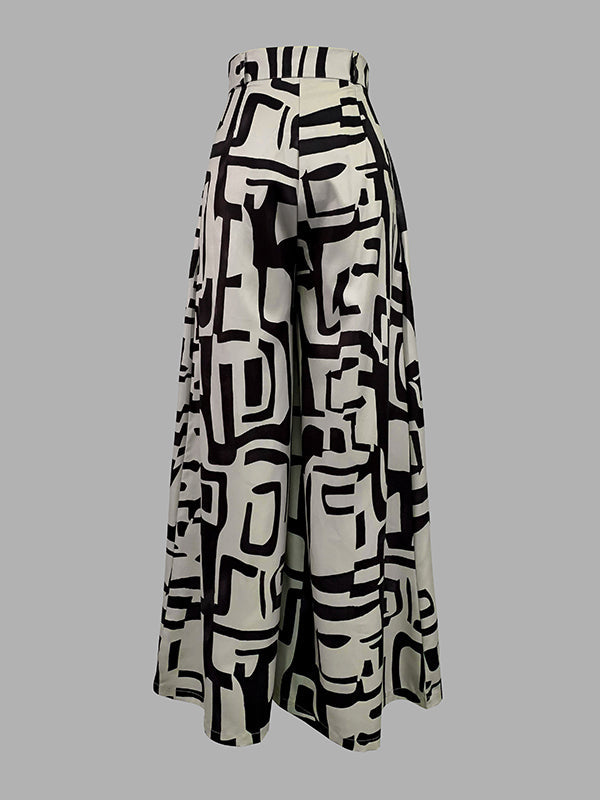 Pantalon ample plissé imprimé taille haute, à empiècements