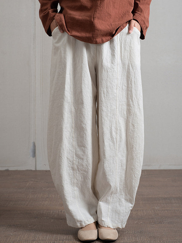 Pantalon simple taille haute, à jambes larges, couleur unie