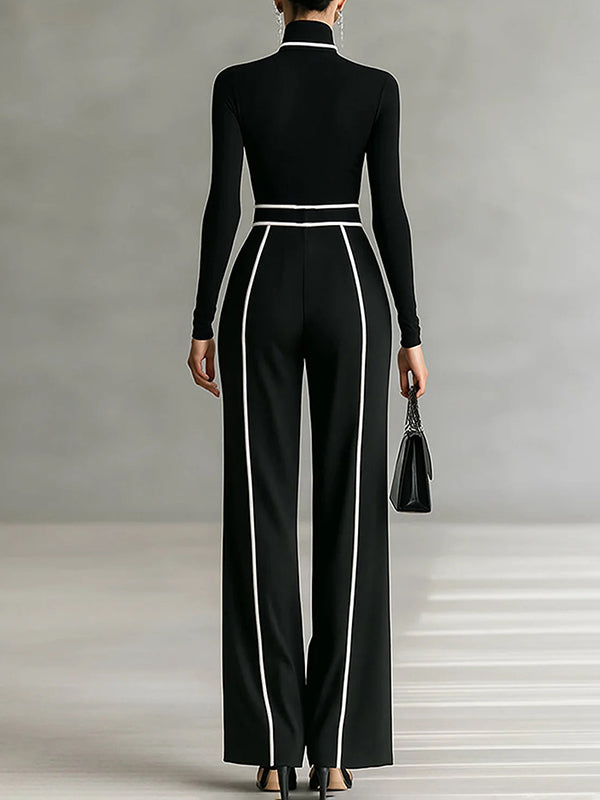 Pantalon ample taille haute, avec ceinture, couleur contrastée