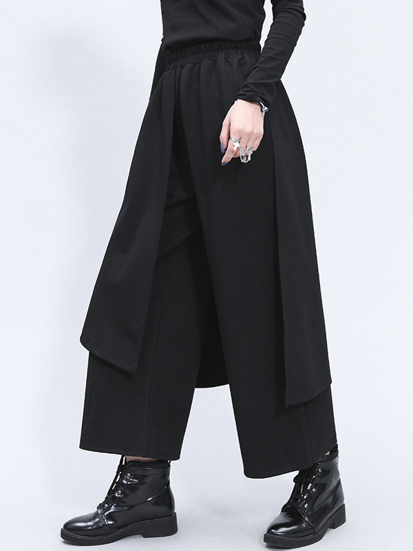 Irrégularité taille élastique jambe large pantalon de couleur unie