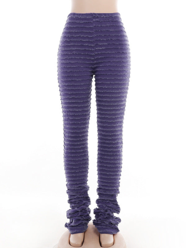 Pantalon rayé taille haute, coupe slim, à empiècements