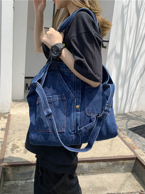 Sac décontracté en jean, à empiècements, couleur unie