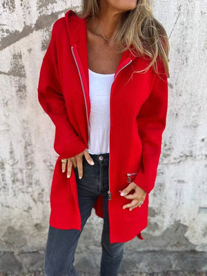 Veste à capuche, à manches longues, à poches, à empiècements, à fermeture éclair, couleur unie