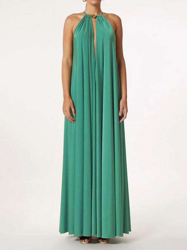 Robe longue sans manches, à décolleté en V profond, couleur unie