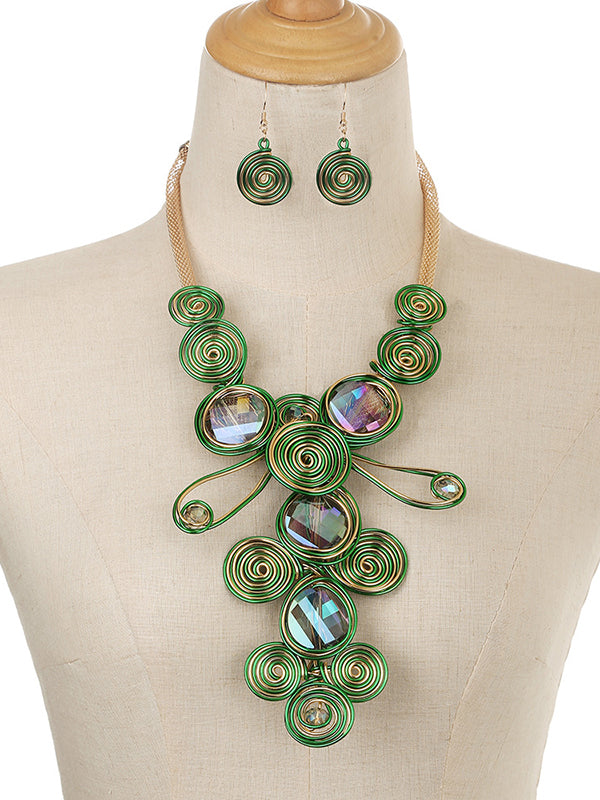 Collier artisanal en fil de pierres précieuses & Ensemble de boucles d'oreilles