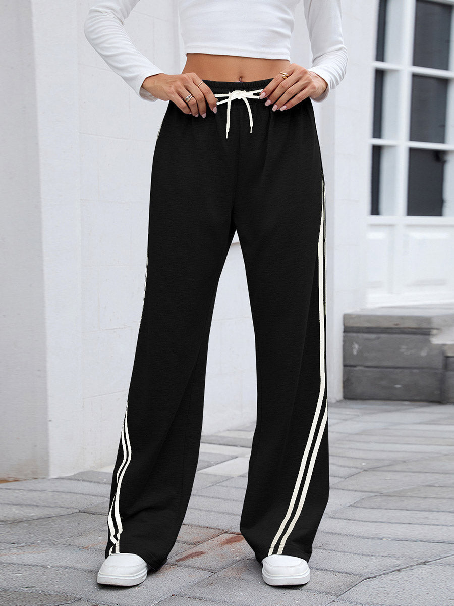 Pantalon à taille élastique, taille haute, à cordon de serrage, à empiècements