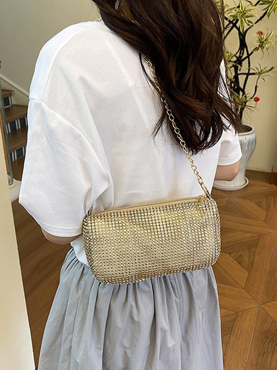Sac à main brillant géométrique à fermeture éclair, à chaîne