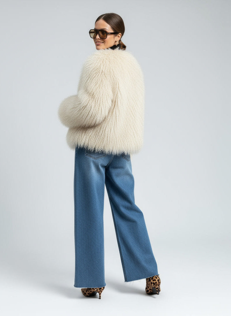 Olivia | Manteau en fausse fourrure pour femmes à manches longues avec col statement