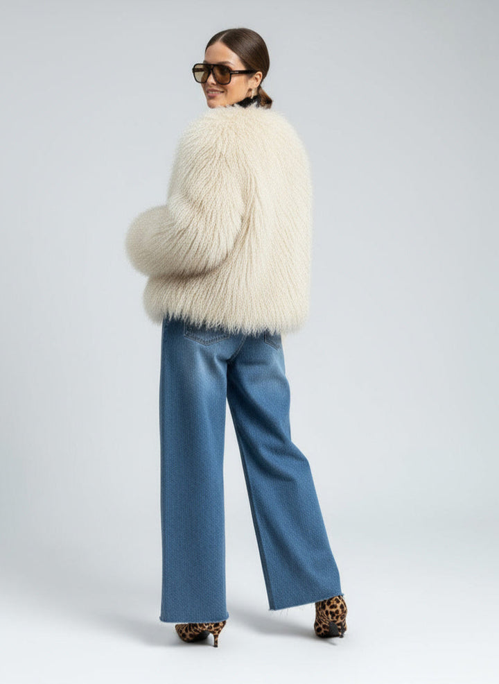 Olivia | Manteau en fausse fourrure pour femmes à manches longues avec col statement