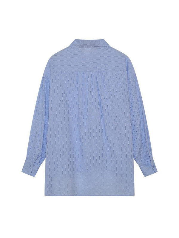 Ensemble deux pièces boutonné à ourlet plongeant, à manches longues, en jacquard, à col revers, couleur unie – chemise + haut + short