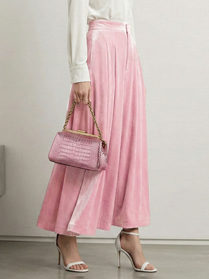Jupe plissée taille haute, à taille élastique, à poches, couleur unie