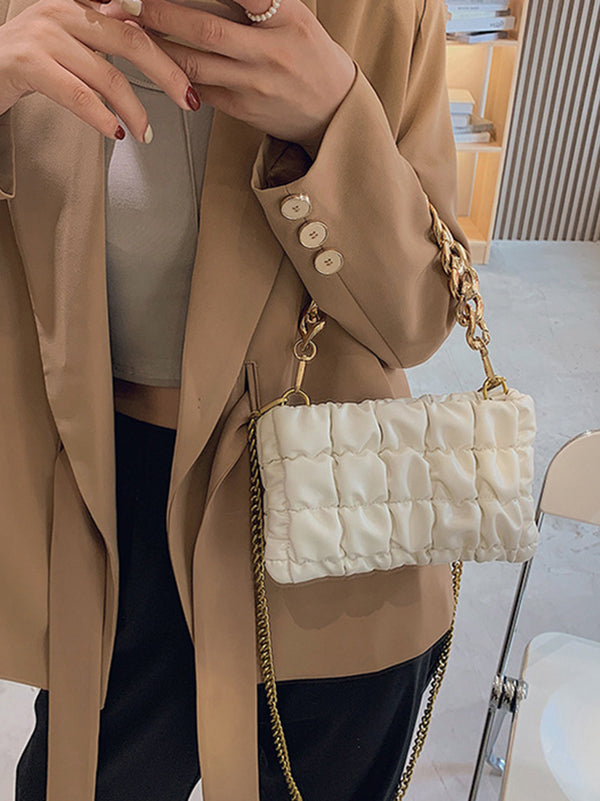Sac bandoulière à chaîne, à carreaux, couleur unie