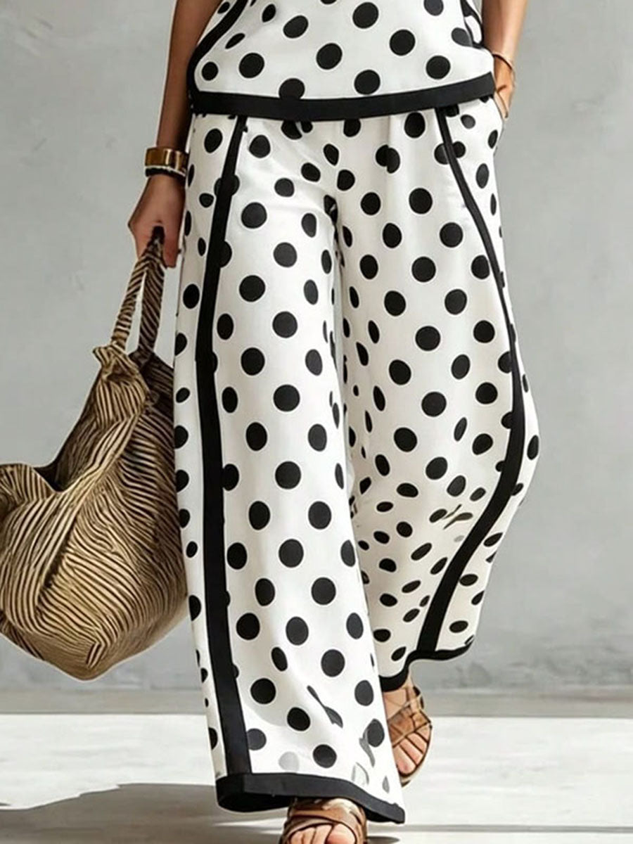 Pantalon ample rayé à jambes larges, à poches, à pois, couleur contrastée