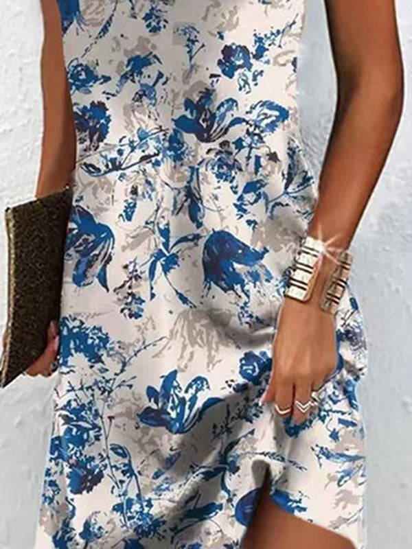 Robe courte ample imprimée grande taille, à empiècements, à col en V