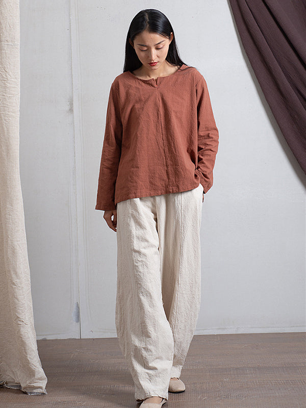 Pantalon simple taille haute, à jambes larges, couleur unie