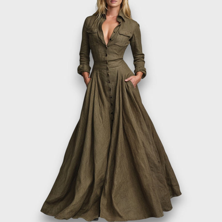 Solenne – Robe Maxi Vintage en Coton et Lin