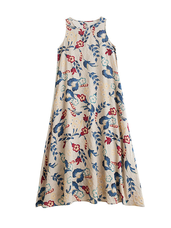 Robe longue ample sans manches, à imprimé floral, à col rond