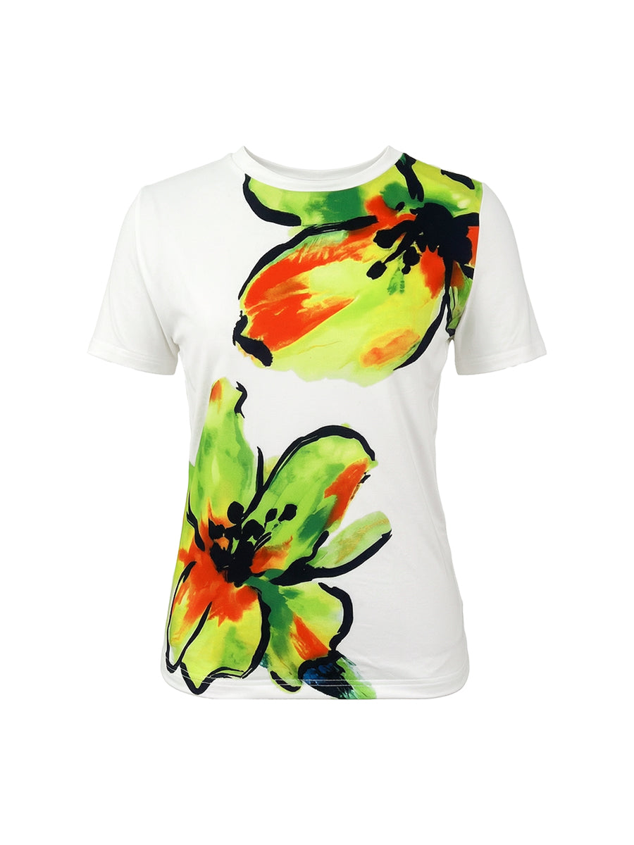 T-shirt à manches courtes, à imprimé floral, à col rond