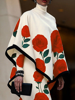 Sweat-shirt ample à manches longues, à imprimé floral, à col haut
