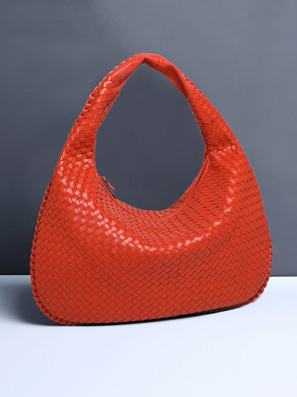 Sac à main géométrique tressé à empiècements, à fermeture éclair, couleur unie