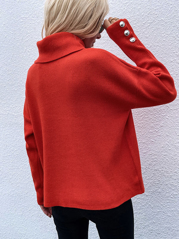 Tricot décontracté ample de couleur unie à col haut et manches longues