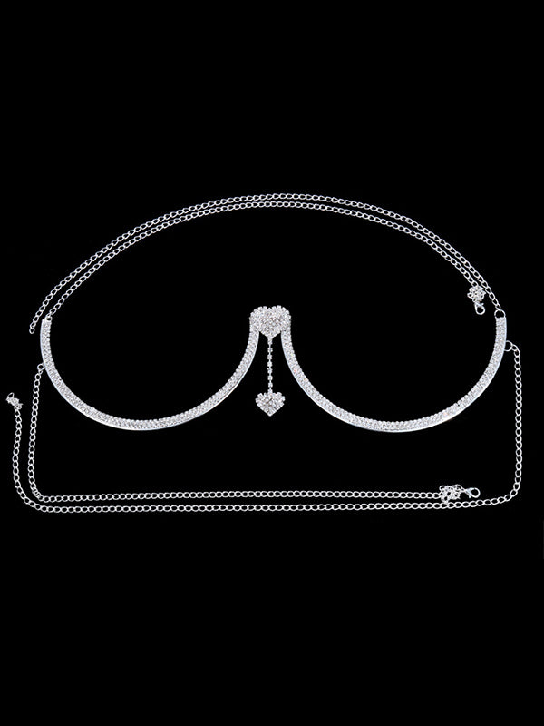 Accessoires de chaîne de corps en forme de cœur en alliage de strass