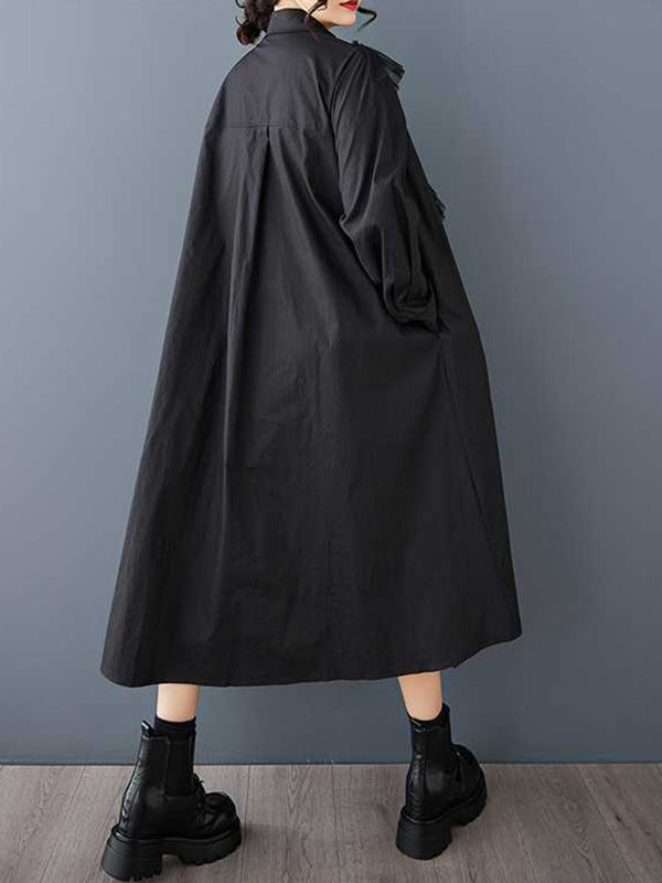 Robe chemise boutonnée coupe trapèze, à manches longues, à empiècements, à col revers