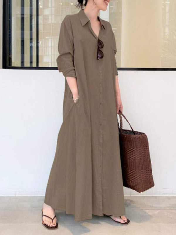 Robe chemise à col revers, couleur unie